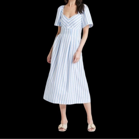 Blue Striped Midi Dress- Sz 8 - Picture 4 of 16